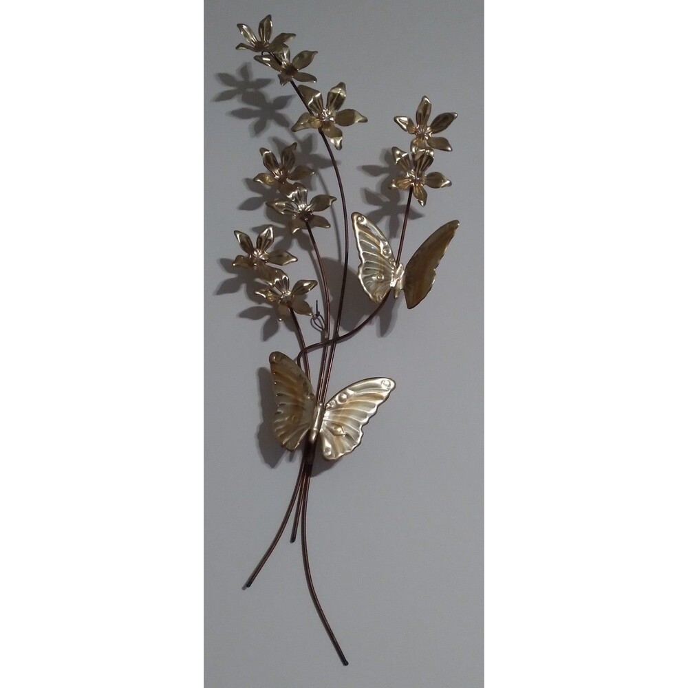 Vintage MCM Home Interiors Floral Butterfly Metal Wall Art